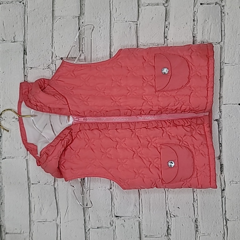 Gymboree Girl's Zip Up Hooded Fleece Lined Quilted Puffer Vest Jacket Pink/Cream